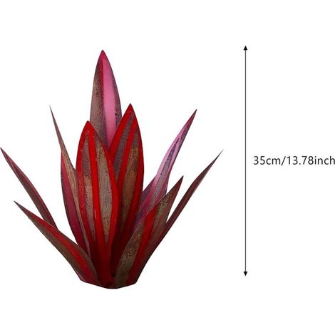 Escultura rústica de agave rojo de 35 cm – Estatua art déco, decoración de interiores, estatua de jardín, adorno de césped, estaca de jardín, planta de agave de metal para patio exterior. (1/3)