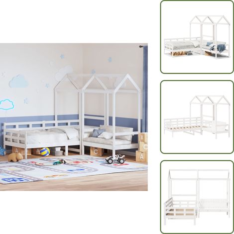 The Living Store Ensemble de lit de jour et de banc et toit sans matelas blanc - Lit Plateforme - Lit Convertible - Meuble Multifonction - Lit Adulte - Lit Compact