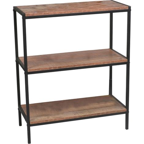 Étagère Bibliothèque en Métal Noir et Bois 3 Étages (1/5)