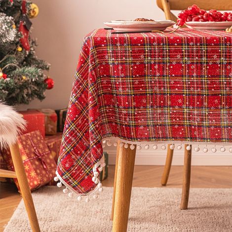 Nappe De Table - Plaid De Noël Rouge Et Jaune Avec Motifs De Flocons Et Boules - 58 X 58 Cm - Pour Décoration De Table De Fête (1/4)