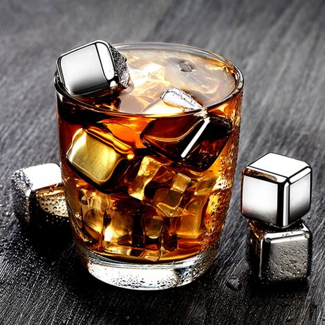 Glaçons en acier inoxydable 304 de qualité alimentaire pour bar à vin, whisky, pierres à glace, glaçons métalliques à congélation rapide (4 glaçons) (1/5)