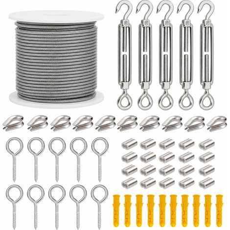 Kit Câble Acier Inoxydable Gainé PVC avec Tendeur 50 m 45 Pièces (1/5)