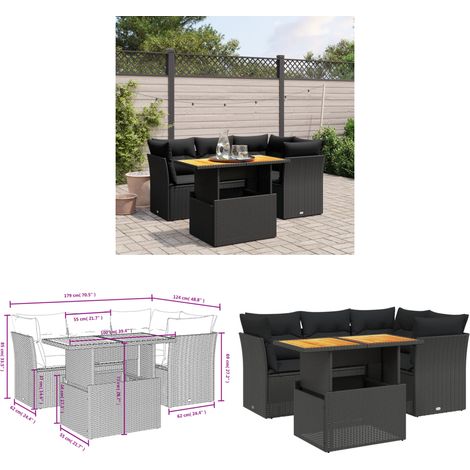 5-tlg. Garten-Sofagarnitur mit Kissen Schwarz Poly Rattan - Gartenmöbel - Sofagarnitur - Rattan Möbel - Outdoor Möbel - Balkonmöbel - Home & Living (1/3)