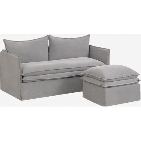 Set da soggiorno Grace in lino e cotone con divano 2 posti e pouf SKLUM