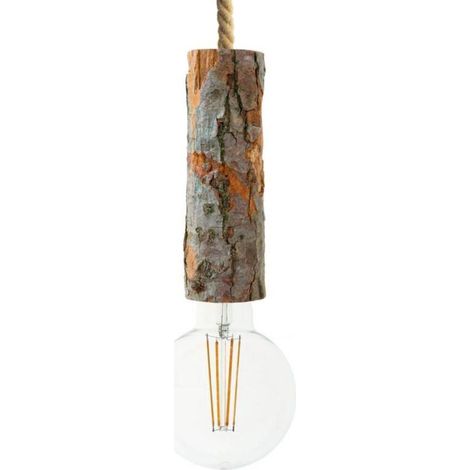 creative cables - Lampada a sospensione Made in Italy completa di cordone nautico XL e portalampada in corteccia Large (1/5)
