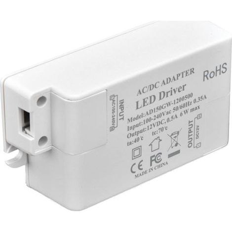 Driver Led 6W Maximum 100 240V Transformateur 12V Tension Constante Driver Transformateur Led 0.5A Convertisseur Convertisseur avec Transformateurs Basse Tension (1/5)