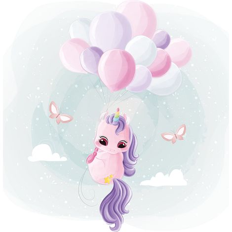 Papier peint panoramique Enfants - Licorne Ballons - 368 cm x 255 cm (1/2)