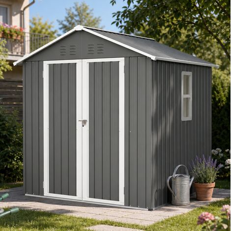 Metall-Gartenhaus 184,8 x 182 x 191,1 cm Grau mit Pultdach OKMYHOME (1/5)