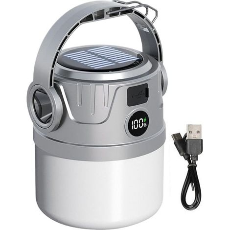 Lanterne Solaire Lampe LED Extérieure, Étanche, Rechargeable USB, Multi Modes, Pour Camping, Randonnée, Secours (1/5)