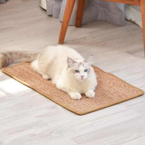 Brown cat scratching post, 40×60cm, natural yellow sisal floor scratching post to protect furniture and sofas, cat scratching mat. (1/5)