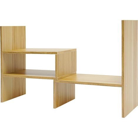Étagère de bureau en bois - 60 x 17 x 35 cm - Étagère réglable flexible - Étagère de table en bois autoportante, Pour bureau, chambre à coucher, Bois jaune clair