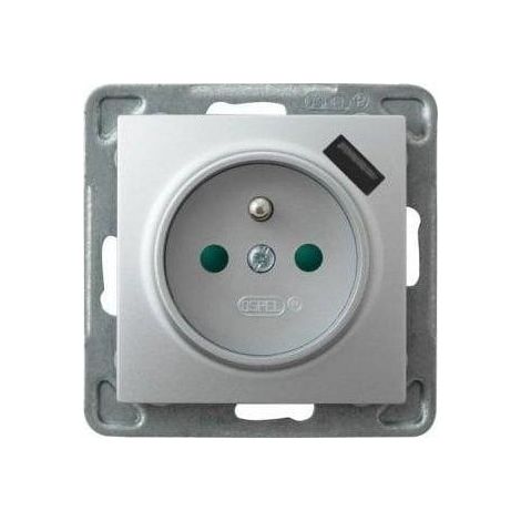 Ospel Enchufe USB moderno plateado con cargador integrado 2,1A