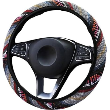 jeseny 1 housse de volant de voiture de style bohème, en lin tressé respirant, ajustement universel, antidérapant, absorbant la transpiration, housse décorative de volant (multicolore 128) (1/5)
