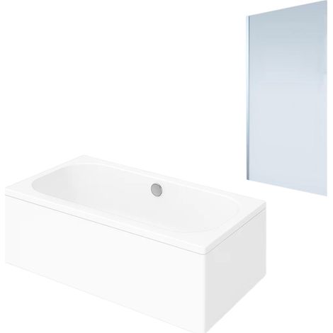 Bañera recta VILLEROY & BOCH Oberon quaryl 190 x 90 cm + Mampara izquierda AURYS Mist 1 cromada