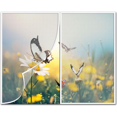 Rideau Anti-mouches 130x130cm avec Bande Auto-agrippante Moustiquaire Anti-insectes pour Fenêtres de Balcon Sous-sol Terrasse Blanc