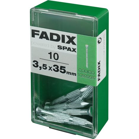 Caja de 10 unidades de clavo de cabeza plana estriado en acero 3,5x35mm Fadix (1/2)