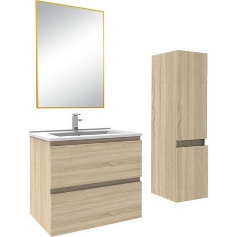 Ocean Ensemble meubles salle de bain simple vasque 60cm Chêne Wotan meuble acve miroir