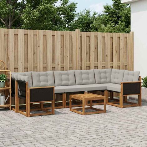 vidaXL Outdoor-Sofagarnitur mit Kissen 8 pcs Natürlich und Hellgrau (1/5)