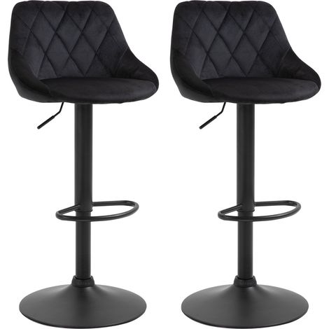 Lot de 2 tabourets de bar réglables en hauteur noirs avec dossier en velours et pied en métal (1/5)