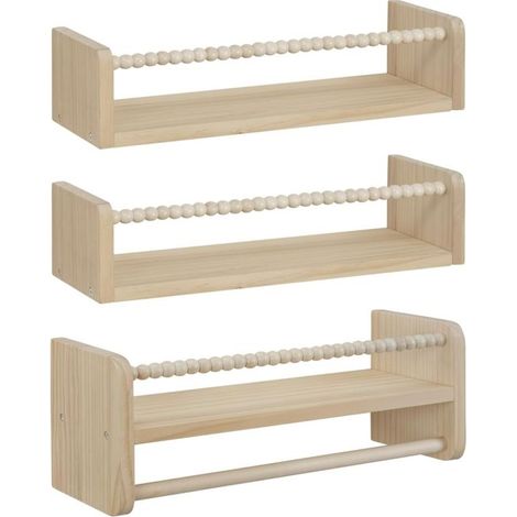 Lot de 3 étagères murales, bois massif, 40 cm, coins arrondis, pour chambre d'enfant ou salon