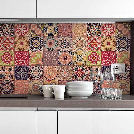 Sticker Mural Carrelage adhésif Cuisine Salle de Bain - 30 STICKERS CARREAUX DE CIMENT LA VALETTE - 30stickers10x10cm (1/5)