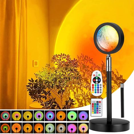 Lampe Coucher de Soleil, Sunset Lamp avec USB, Lumière Arc-en-Ciel Veilleuse LED Réglable en Hauteur 16 Couleurs 4 Modes dynamiques Deux Télécommandes Rotation 180°, Selfie/Photographie/Fête (1/5)