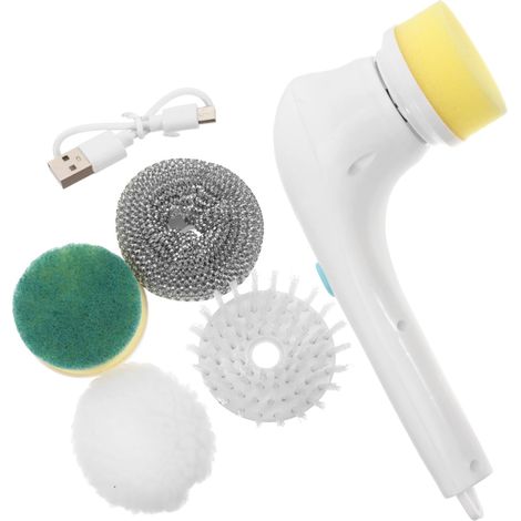 Brosse électrique, brosses utilitaires, brosse rotative sans fil rechargeable avec 5 têtes de brosse pour douches, baignoires, sols carrelés, éviers, fenêtres (1/5)