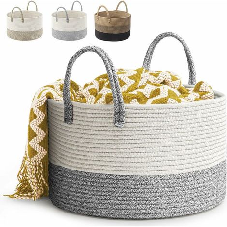 Corbeille à Linge en Coton Tissé D51 x H34 CM Panier de Rangement en Corde de Coton Pliage Grande, Capacité Corbeilles à Linge(Gris)