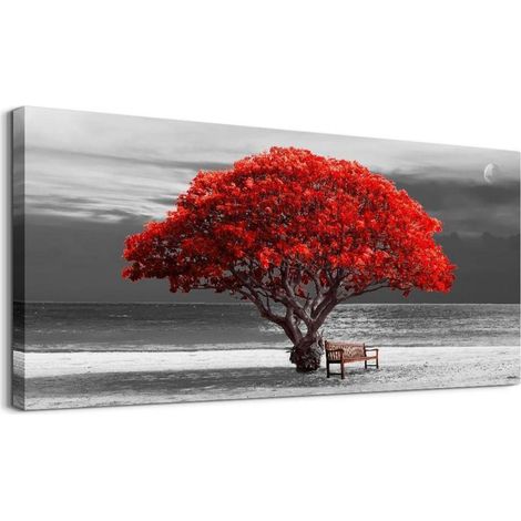 Rotes Baum Leinwand Bild Wanddeko 100x50cm - Moderne Wandbilder Wohnzimmer (1/5)