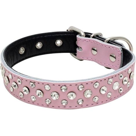 Verstellbares Lederhalsband mit glänzenden Strasssteinen für kleine und mittelgroße Hunde – ein schickes und trendiges Accessoire - Crezuo