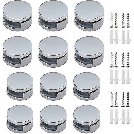 Lot de 12 pinces à verre en alliage de zinc, fixation murale pour miroir, adaptées à la salle de bain et au salon.