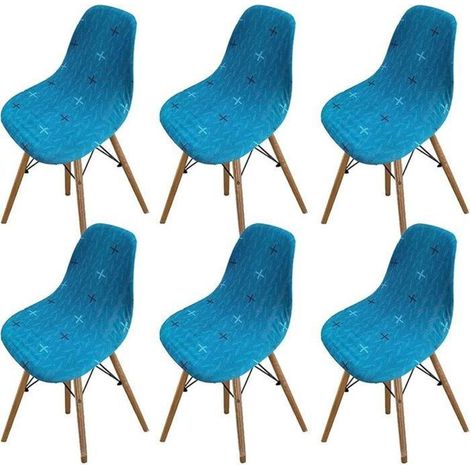 6 pcs housse de chaise scandinave extensible pour salle à manger - motif bleu paon (1/4)