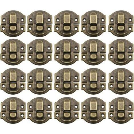 20Pcs Fermoir Métal Verrouillage Moraillon Vintage Boîte Porte Coque Coffre Fer Ensemble Loquet Tiroir Antique pour Armoire à Bijoux en Bois Décoratif (Bronze) (1/4)