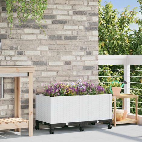 vidaXL Jardinière avec Roues Blanc 80 x 40 x 48 cm PP (1/5)