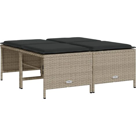 Tabourets de jardin,Repose-pied avec coussins lot de 4 gris clair rotin CFW35543 (1/5)