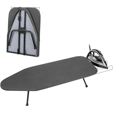 Planche à repasser pliante avec repose-fer, 80,3 x 31,8 cm, housse en coton rembourrée, panneau en maille métallique, mini planche à repasser pour petit espace et voyage, gris (1/5)
