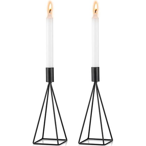 noir-lot De 2 Bougeoirs Chandeliers Candlabres En Noir Mtal Gomtrique, Bougeoirs De Diffrentes Tailles, Vintage Bougeoir De Dcoration De Table Mar (1/5)