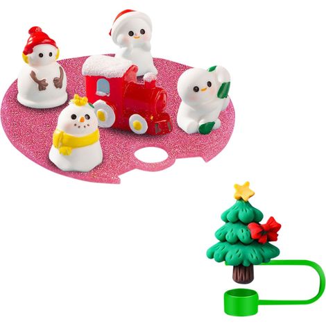 Figurine Santa Claus - Tapis De Présentation À Paillettes - Accessoires De Décoration De Noël - Ensemble Pour Décor De Table Intérieur - 1 Set (1/2)