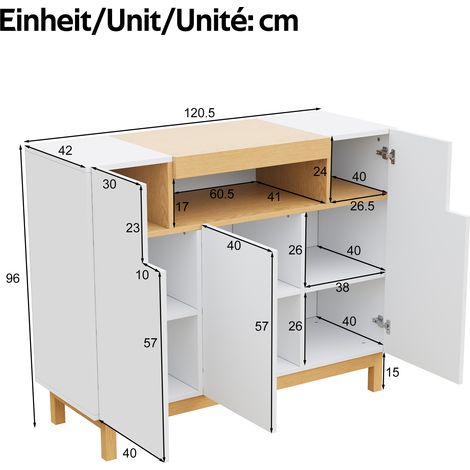 Buffet, 120,5 x 42 x 96 cm, panneaux de particules, blanc (1/5)