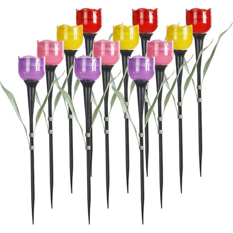 Juego de 12 luces solares con diseño de tulipán, iluminación exterior para jardín, patio y césped. (1/5)
