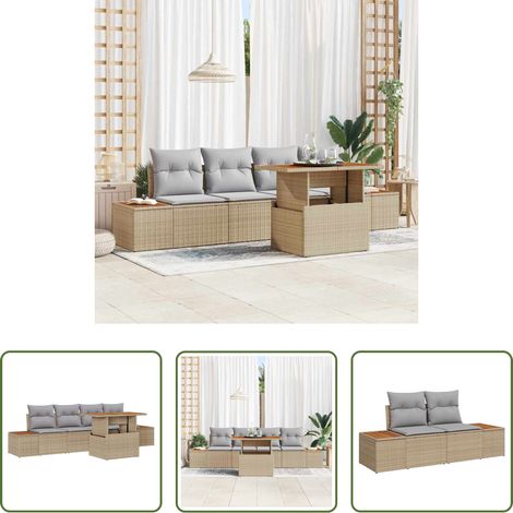 vidaXL Mobilier de jardin - Ensemble de canapé de jardin 5 pcs Beige Poly rotin (1/5)