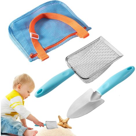 Pelle de plage en filet  Kit de ramassage de coquillages pour enfants  Ensemble de jeu de plage complet, comprenant une pelle à