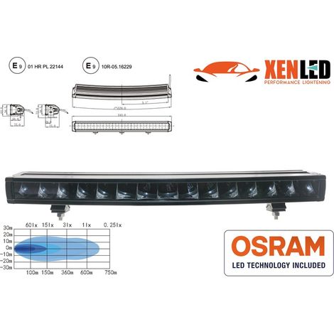 Barre LED XENLED 150W - RACER RANGE 21 - Homologué R112 et R10 - 10260Lms LED OSRAM - 543mm - incurvée (1/5)