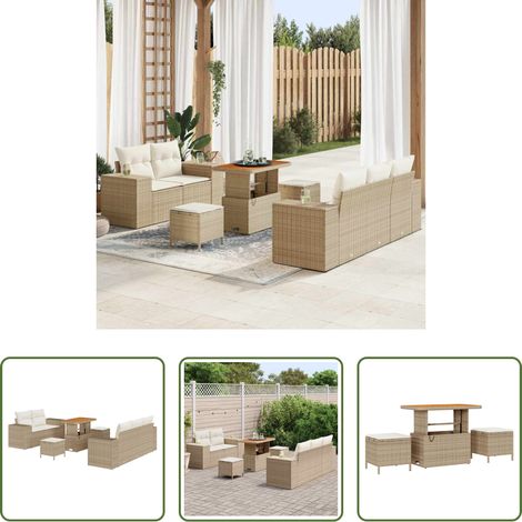 Rattan - Gartensofa-set mit Kissen 8 pcs Beige und Creme Poly Rattan (1/5)