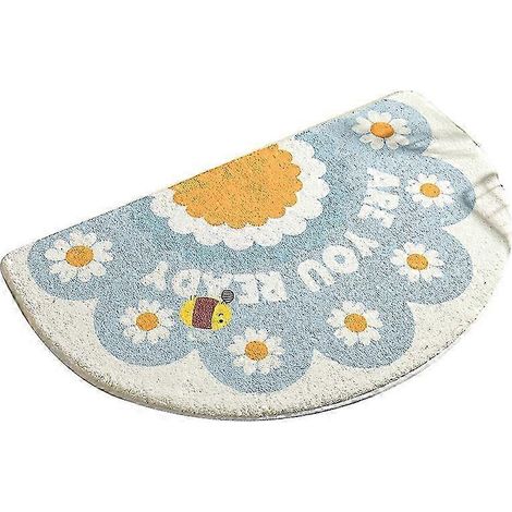 Tapis de bain demi-cercle 40 x 60 cm, en fausse fourrure absorbant l'eau - Bleu abeille (1/5)