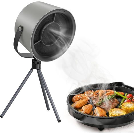 Ventilateur de cuisine portable – Hôte de table gris avec 2 filtres, pour cuisine, voyage ou barbecue (1/5)