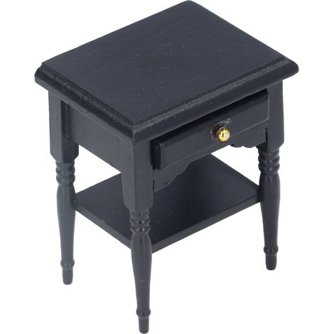 Table de chevet miniature en bois noir pour maison de poupée à l'échelle 1:12. Modèle de table de chevet pour maison de poupée à l'échelle 1:12. (1/5)