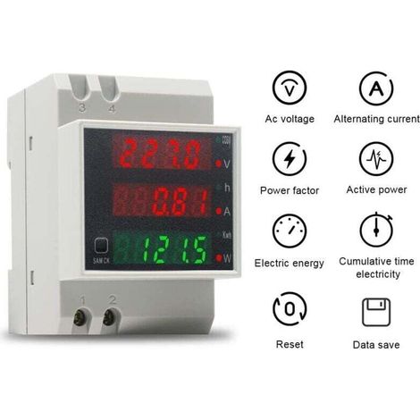 Compteur d'énergie monophasé, voltmètre, ampèremètre, DIN AC80-300 V, 100 A, écran LCD, wattmètre, compteur intermédiaire, facteur de tension, compteur de consommation en kWh XXW (1/4)