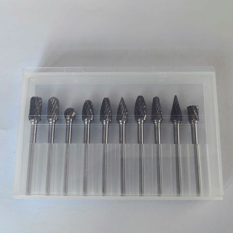 10Pcs Fraises Rotatives en Carbure de Tungstène, Ensemble de Double Coupe Fraise Lime Burre Rotative à Queue 3mm, Kit d'Outils pour Polissage Perçage Meulage Gravure des Métaux Bois Ja (1/4)