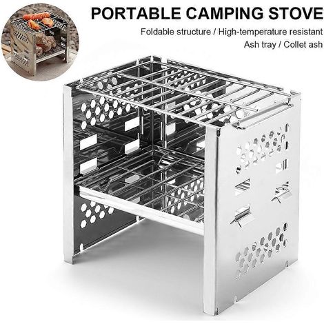 Réchaud pliable en acier inoxydable, mini-grill portable à charbon de bois, idéal pour le camping, le jardin et les activités de plein air. (1/5)